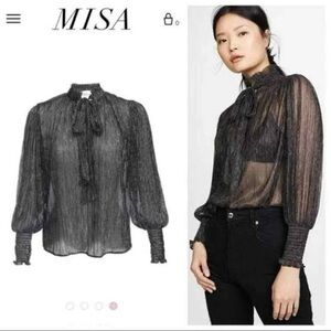 MISA Los Angeles Panya Tunic Ruffle Top Blouse / Sheer Black Metallic / Medium